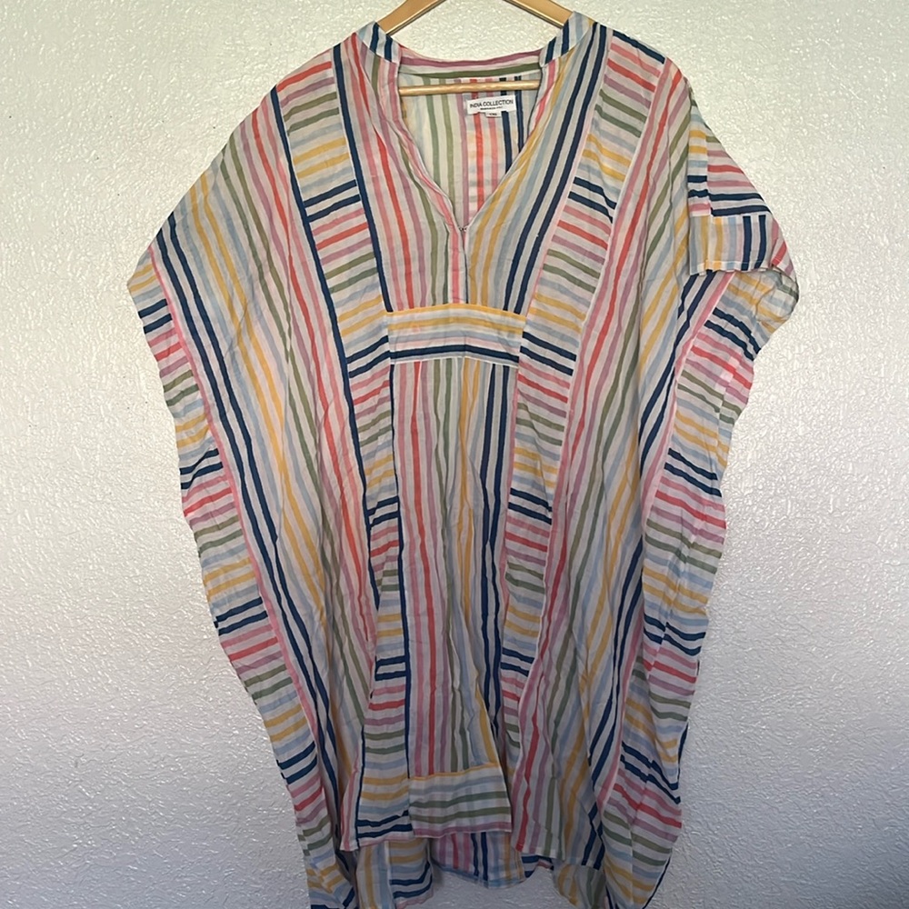India Collection Emerson Fry Rainbow Stripe Short Emerson Caftan Swim Cover OS